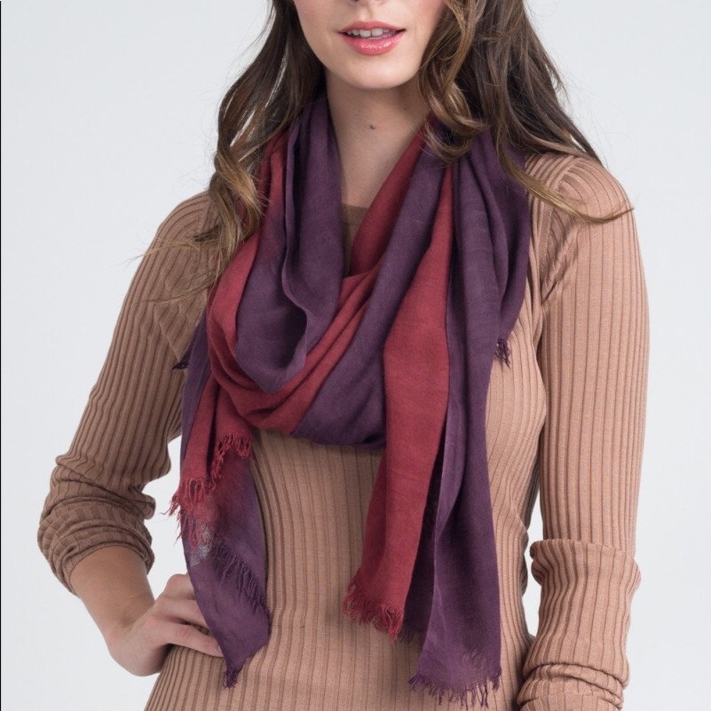 Hand Dyed Silk Blend Scarf in Redwood Ombre- NEW